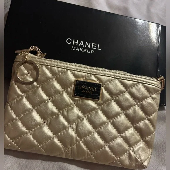 Chanel Gold Quilted Cosmetic Bag - Picture 1 of 3